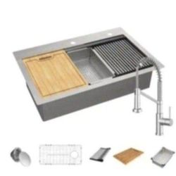 Glacier Bay 33 in. Drop-in/Undermount Single Bowl 18-Gauge Stainless Sink