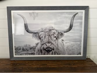 Framed Highland Cow Black and White Wall Art