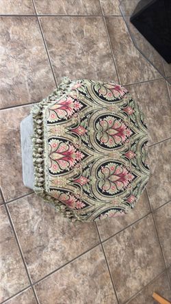 Upholstered Footstool Ottoman with Fringe Trim