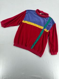 Vintage Styled by Saybury Velour Colorblock Sweatshirt L 70s 80s Ski Retro