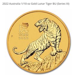 Australian Lunar Series III 2022 Year of the Tiger 1/10oz Gold Bullion Coin