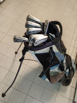 Gold clubs and bag