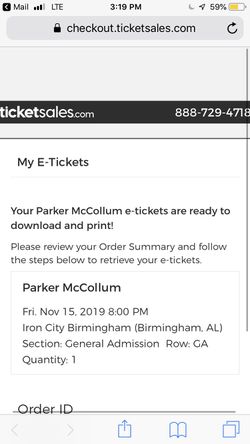 Parker McCollum Ticket IRON CITY Nov. 15th