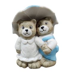 Vintage Ceramic Teddy Bear Him Her Umbrella Figurine