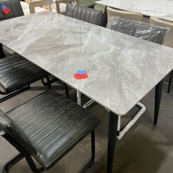 Brand new 6 pcs of set, Sintered Stone Dining Table: 63 Inch Grey Kitchen Table with Metal Legs ,with 5 chairs  $399  Warehouse Address: 2745 Boone st