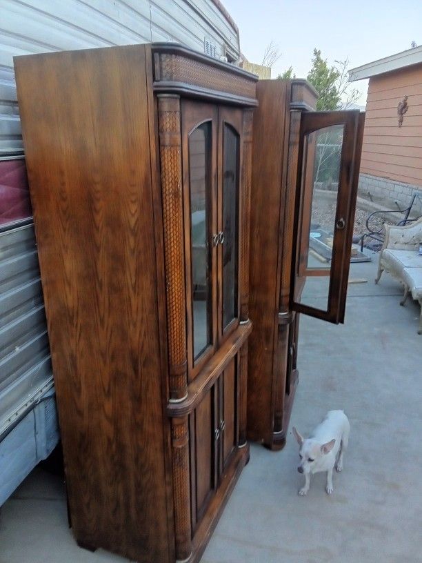 Rustic Solid Wood Twin Display Cabinets