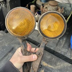 Antique Hot Rod Rat Rod Fog Lights, Yellow Glass Brackets 1920S/30s
