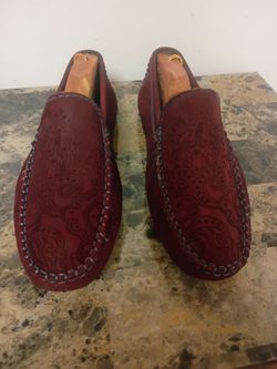 Robert Graham Wine Paisley Leather Slip On Non Slip Loafers Men's Size 10 M