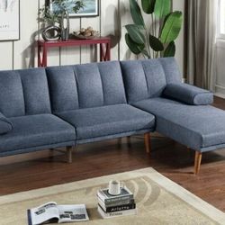 Brand New Navy Futon Sofa + Chaise 