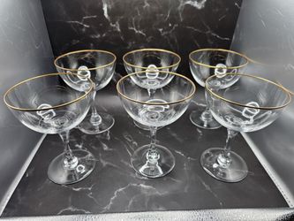 Vintage Lenox "Mansfield" Champagne Glasses Set of 7 Gold Rimmed