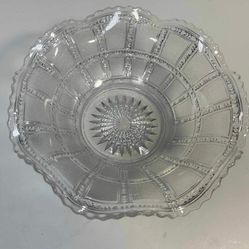 Imperial Clear Glass Bowl Beaded Block Crystal Ruffle Flare Thumbprint Vintage