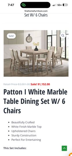 Patton white marble Table w/6 chairs