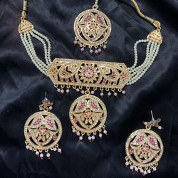 Jadau Indian Bollywood Pakistani Jewellery Set With Tikka 4pc Set 