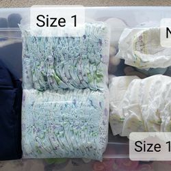 Diaper Stacker and Diapers (*most are SIZE 1)