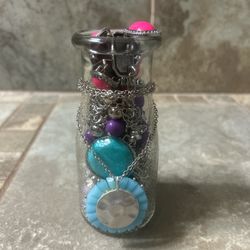 Silver and Blue mystery jewelry jar - 10+ pieces - 8oz - with pops of color - statement pieces