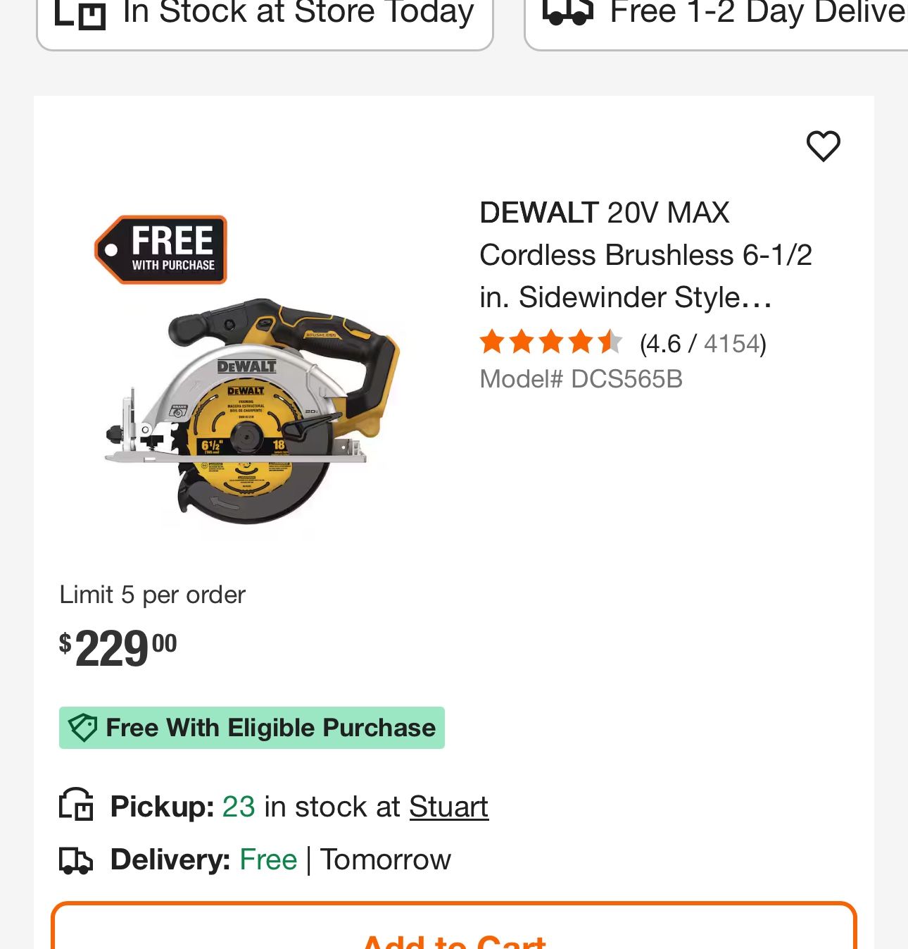 NEW!! DEWALT Brushless XR 6 1/2 inch circular saw. Tool only.