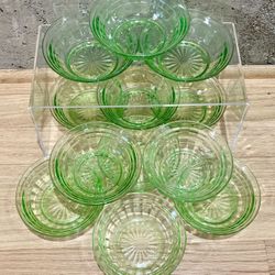 VTG Anchor Hocking Block Optic Small Dessert Bowls Green Depression Glass Vaseline/Uranium