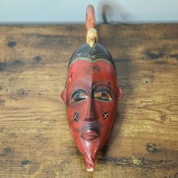 African Guro Mask – Hand‑Carved Wood – Ivory Coast Tribal Art – Vintage Decor