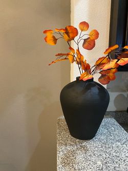 Black Matte terracotta  Vase with fall faux florals