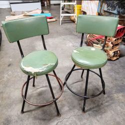 Metal Mid Century Chairs Green Black Short Bar Stools