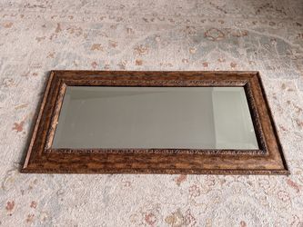 Rectangular Wall Mirror with Ornate Wood Frame
