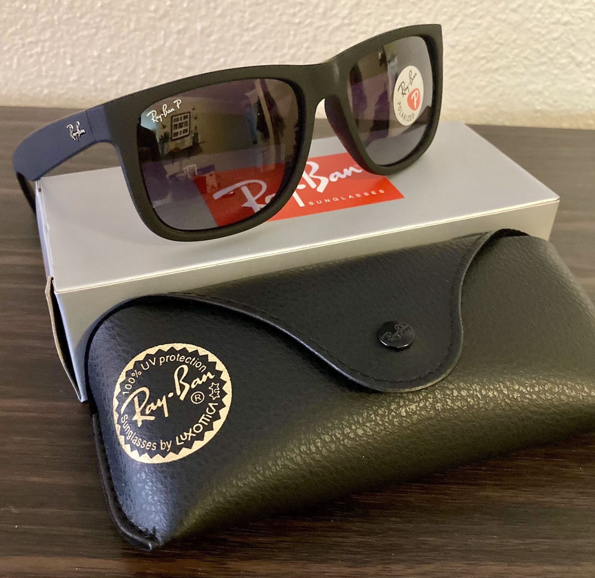 New RayBan Polarized Justin Sunglasses With Original RayBan Packaging 