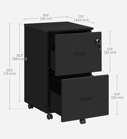 VASAGLE 2-Drawer File Cabinet Locking Filing Rolling Printer Stand w/ Locks - Black