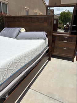 Matching Bed Frame & Dresser with Mirror – $300 for Both
