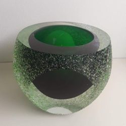 heavy green glass votive candle holder $5 FIRM