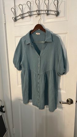 A peach blue teal short dress XL puff sleeve