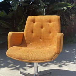 Vintage Mid-century Modern Orange Fabric Swivel Armchair