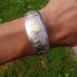 Aztec(3) Pieces Gold Plated On A Silver Bracelet