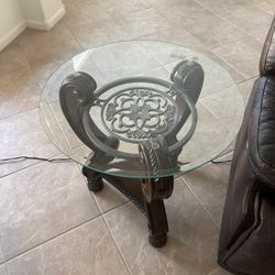 Wooden Steel Glass Topped Side Table 