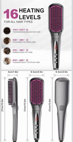 Ceramic Ionic Straightening Brush by Meog Lileis Heated Iron Brush 25s Heats up Rapidly,Anti-Scald &Temperature Memory 60mins Auto-Off Feature Damage-