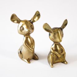 6"x2.5" Pair Bronze Metal Mice Mouse Animal Sculpture Statue Figurine Art Decor