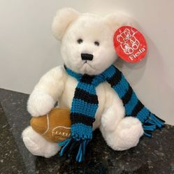 Fiesta sitting white bear w/green/white scarf &amp; football 9" 