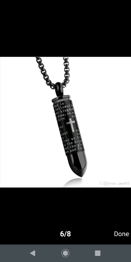 Black Stainless Steel Lord's Prayer Bullet Pendant.