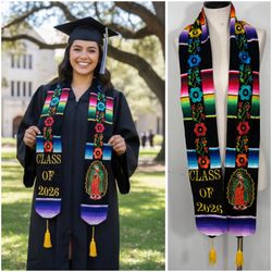 Mexican Zarape Commencement Graduation Stole Sash Class of 2026 Our Lady of Guadalupe