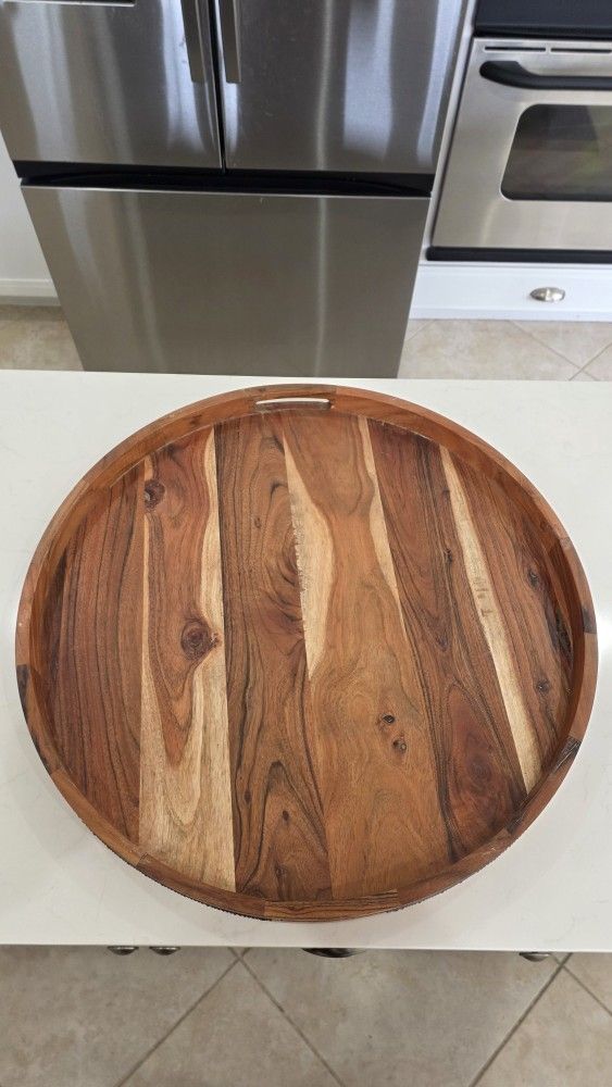 24" Round Acacia Wood Serving Tray