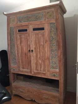 Pickled armoire hand carved