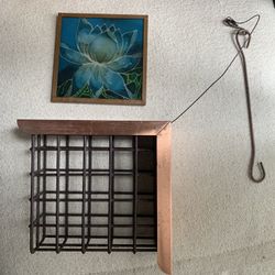 Hangar le Copper Metal Bird Feeder & Glad & Copper Framed Lotus painting 