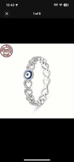 100% Authentic S925 Pure Silvery Vintage Hollow Love Devils Eye Ring Women’s 