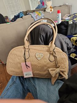 New Juicy Couture Lovely Girl Pecan Brown Satchel Bow Heart Bag