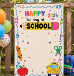 Back To School Banner First Day Of School Backdrop, Teacher Classroom Welcome Sign, Kids Photo Backdrop,