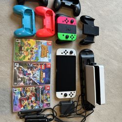 Nintendo Switch LED w/Charging Dock, Controllers, and Games