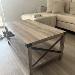 Wooden Coffee & Side Table with Metal Accents