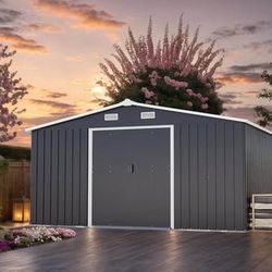 New in Box 10x12ft Heavy-Duty Steel Storage Shed with Daylight Windows Outdoor Storage Shed