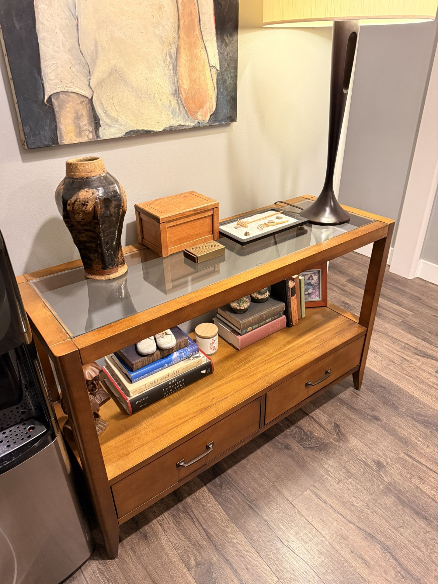 Console Table - Wood With Glass Top