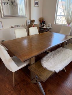 Wood Dining Table with Bench and Chairs