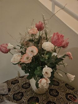 Large fake flowers with vase